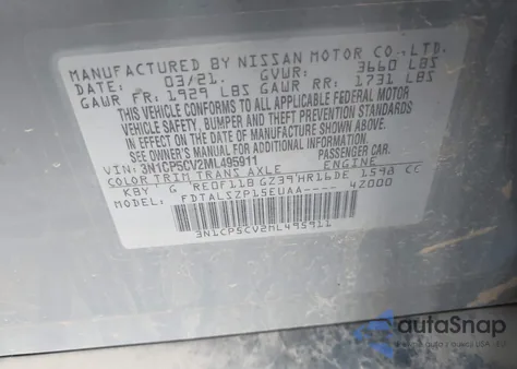 2021 Nissan Kicks Sv Xtronic Cvt из США, поврежденный, VIN 3N1CP5CV2ML495911